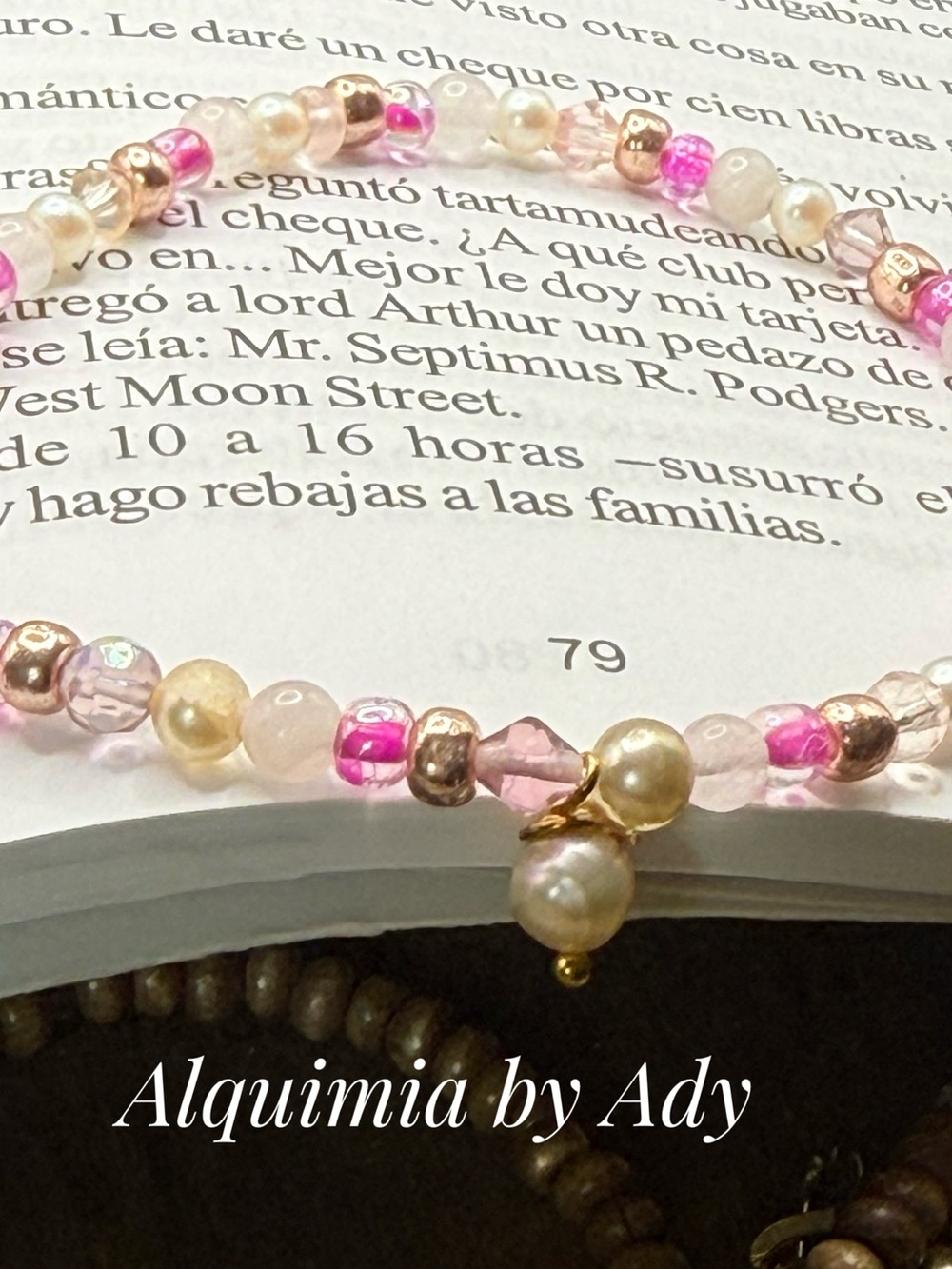 Cute + pink quartz  beaded bracelet for stacking with organic baroque pearl